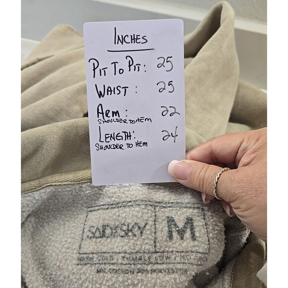 Beige Said The Sky Marble Hoodie Sweatshirt Med Band Sweater Cozy Unisex Raw Hem - Picture 5 of 8